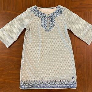 Blue and White Patterned Tunic Dress